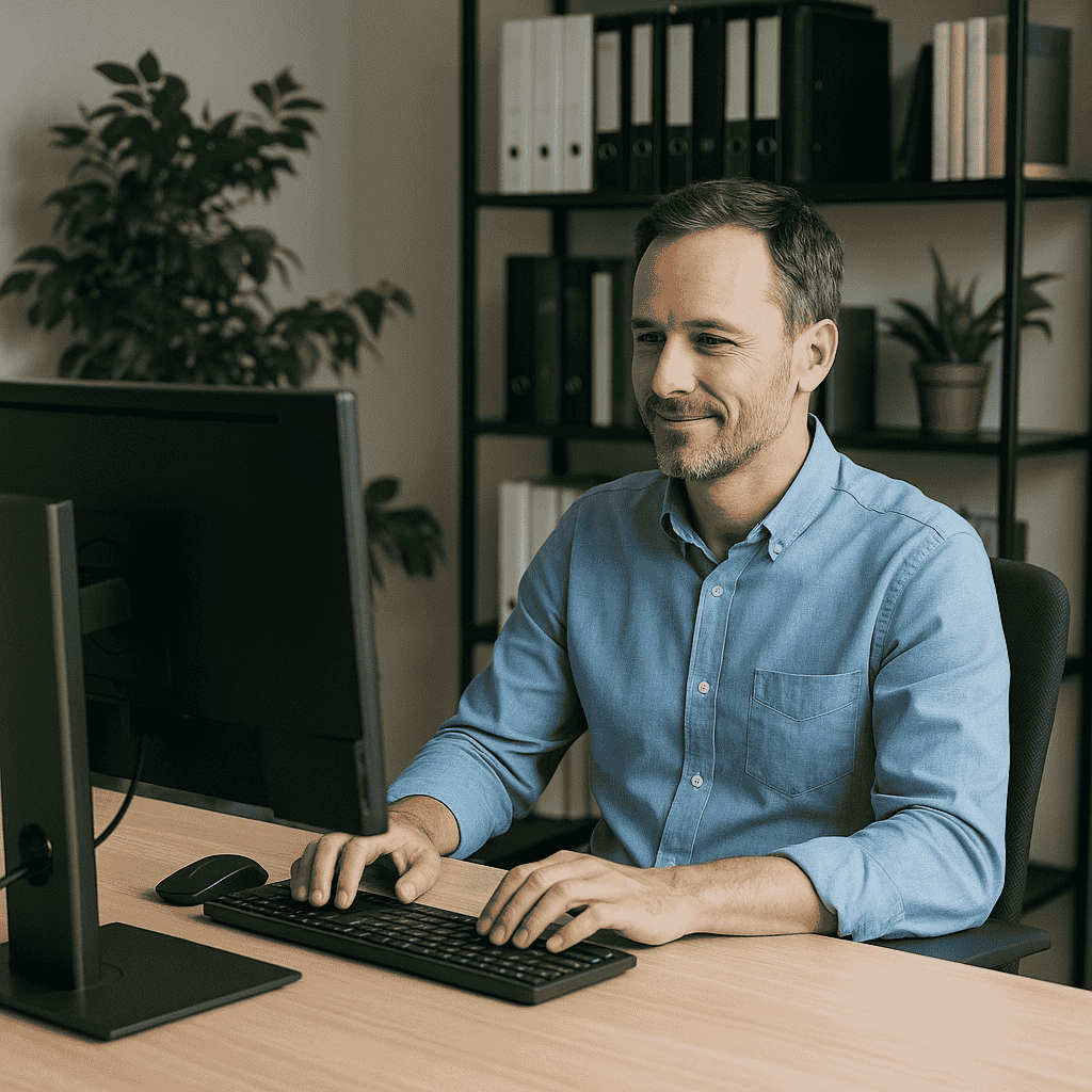 En affärskonsult arbetar i Pyramid